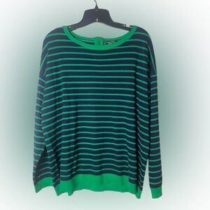 Women’s XL, striped, lightweight, knit sweater in blue and green